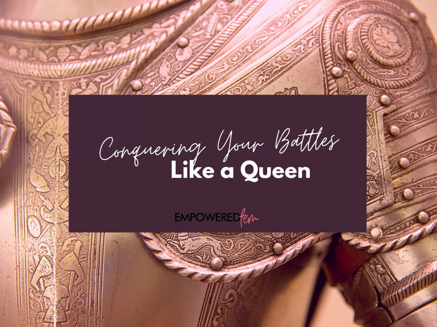 Conquering your battles blog cover image with a background of armor
